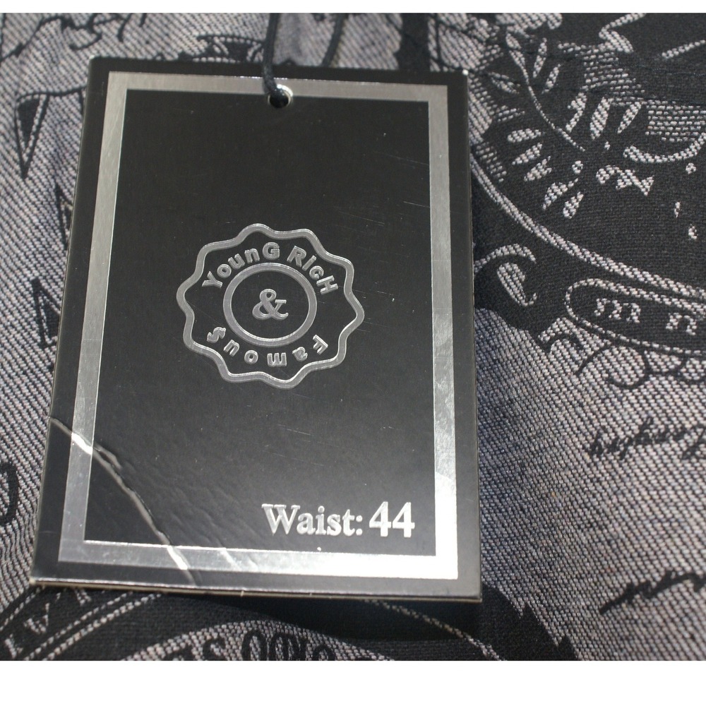 Young‎ Rich & Famous Mens Money Print Denim Shorts Grey Black Size 44 NWT Trap - Picture 2 of 10
